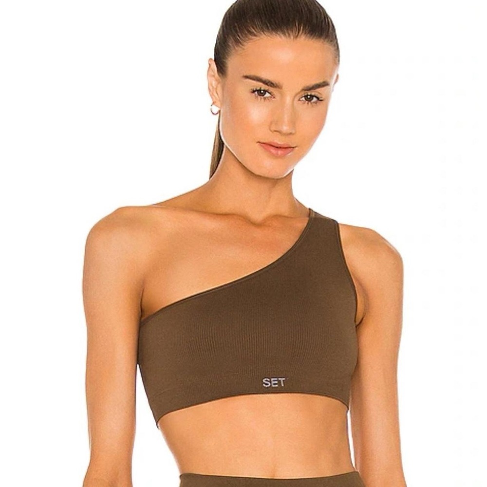 SET Active Brown one shoulder sports bra